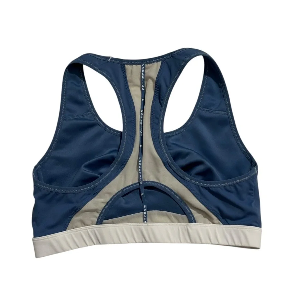 Fabletics Belle Racerback High-Impact Sports Bra Elemental Blue & White Athletic